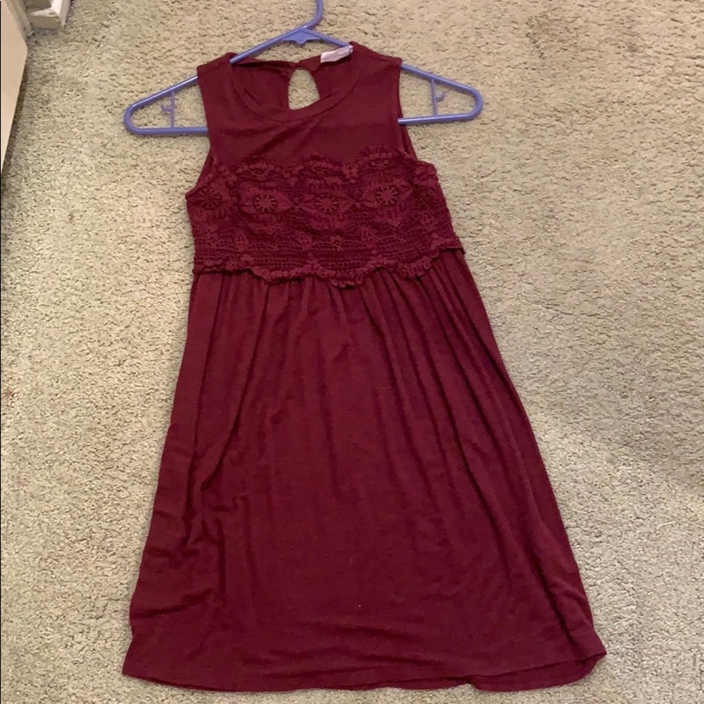 Maroon dress with lace top
